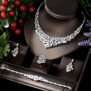 luxury baguette zircon jewellery set necklace, earrings, ring & bracelet
