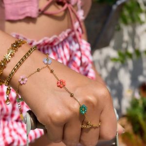 crystal flower beaded chain bracelet