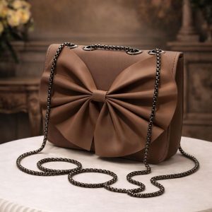 elegant bow style handbag with chain strap
