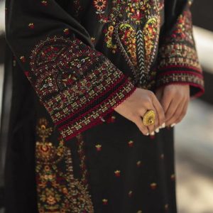 noor black embroidered lawn suit with chiffon dupatta