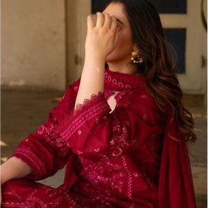 laila maroon embroidered 3 piece lawn suit