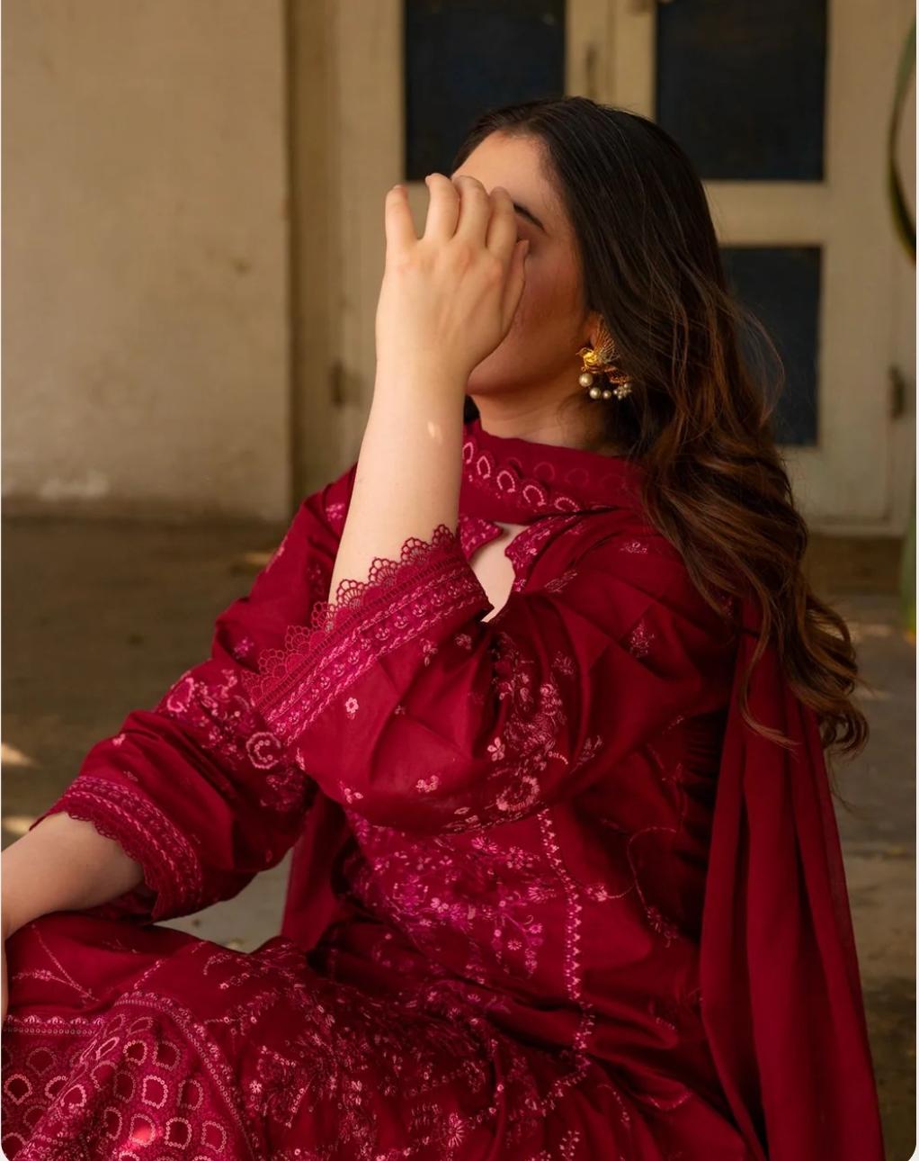 laila maroon embroidered 3 piece lawn suit laila maroon embroidered 3 piece lawn suit