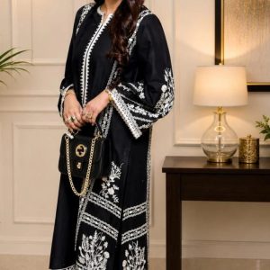 jugni black embroidered lawn cotton 3 piece sui