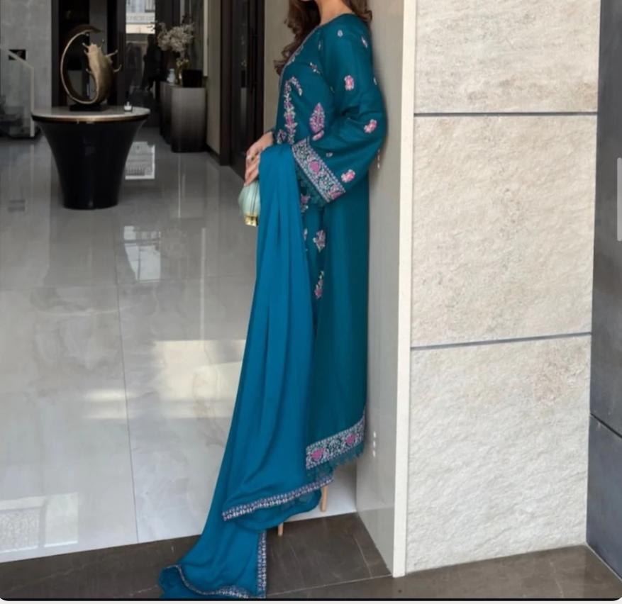 teal embroidered 3 piece festive silk ensemble teal embroidered 3 piece festive silk ensemble