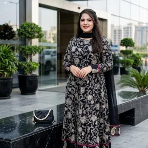 premium black embroidered lawn dress